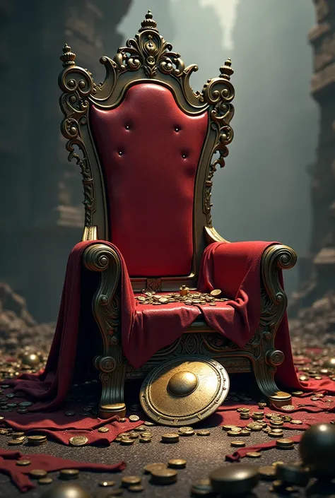 Royal throne and shield broken during war with stolen money