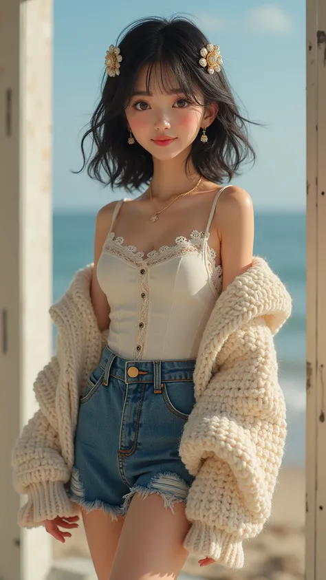 ｛Perfectly realistic 、 high resolution、 high quality pictures｝
 A photograph showing the full body of a 20-year-old Japanese woman who is beautiful and attractive in everything {x}。
 Strong light hits her and makes her emerge brightly 。
 Her beautiful blac...