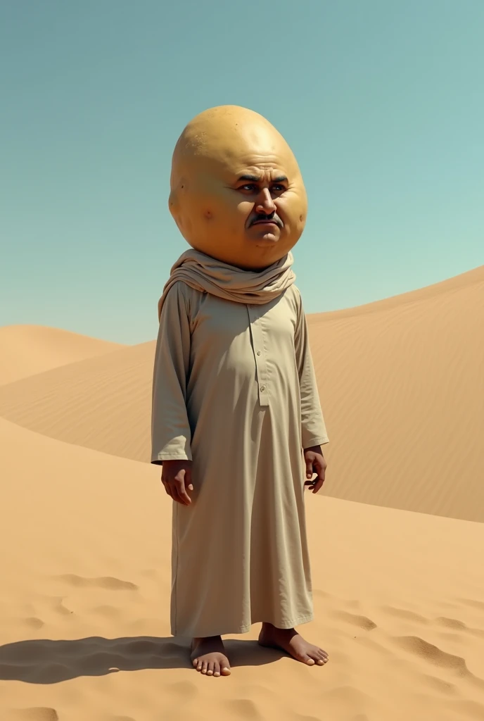 Arab man's shirt with potato head in the desert