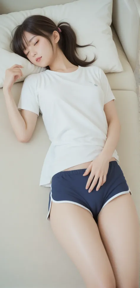 Megumi  : :   t-shirt lying on the couch     .  clothing with short sleep shorts, very sexy.     camel toe    , , kunka .Asuka-san.