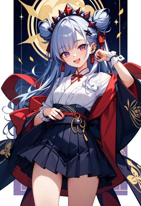 posters、 anime style、((( best composition、 top quality、 greatest masterpiece、 super detailed、 high definition、CG)))、 absurd、 fantasy、Shoulder、 has long sleeves 、The cuffs are widened、 unique cute dress、 box pleated skirt 、Kimono remade clothes 、 frill、Goth...