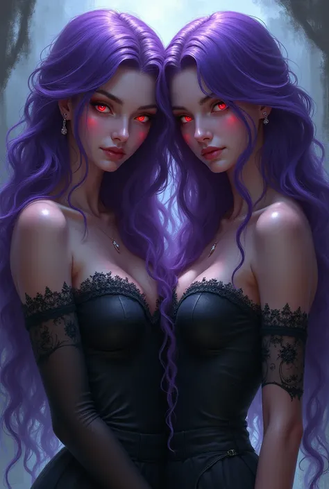 Purple long hair,  red eyes, Oil, Tall Beauties