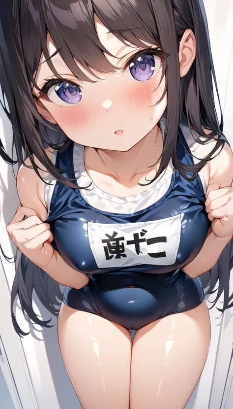 (NSFW) (( uncensored)) (Partial lifting of restrictions) Super high image quality, 8K image quality, no mosaic, one girl, shiny skin, dark hair, old school swimsuit