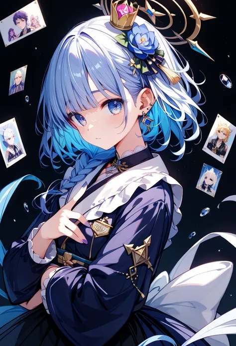 posters、 anime style、((( best composition、 top quality、 greatest masterpiece、 super detailed、 high definition、CG)))、 absurd、 fantasy、Shoulder、 has long sleeves 、The cuffs are widened、 unique cute dress、（ box pleated skirt 、 pleated inner fabric is plaid）、K...