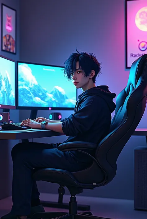 a cool man anime with gaming setup for profile youtube