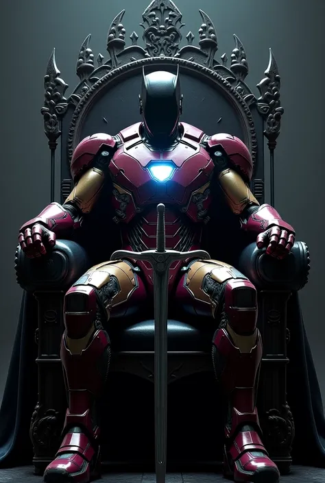 Ironman pluse dark knight. Sit in a thron with a dark sword