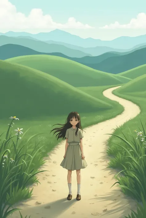 A girl  standing road