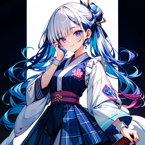 posters、 anime style、((( best composition、 top quality、 greatest masterpiece、 super detailed、 high definition、CG)))、 absurd、 fantasy、Shoulder、 has long sleeves 、The cuffs are widened、 unique cute dress、（ box pleated skirt 、 pleated inner fabric is plaid）、K...