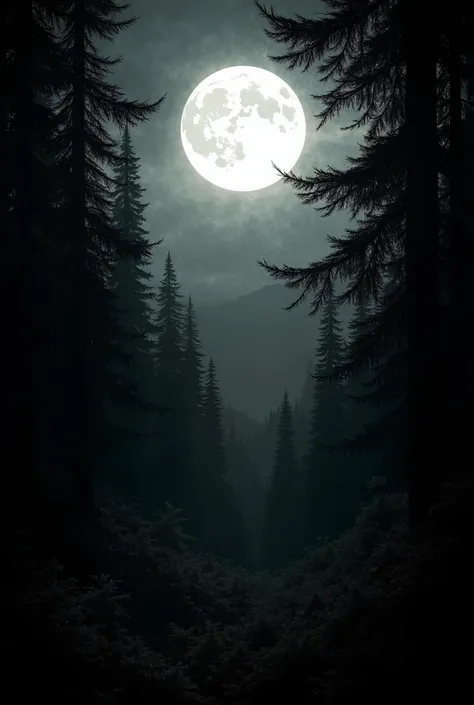 Make a background with a full moon with more forestry drawn to black