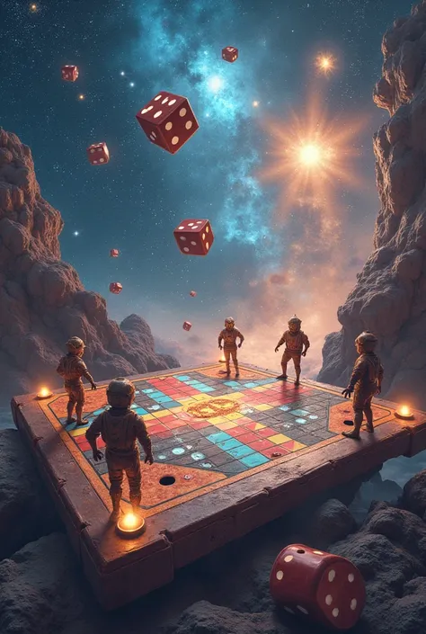 A galaxy where the game of Ludo, dice, Ludo boards and people prevail. 