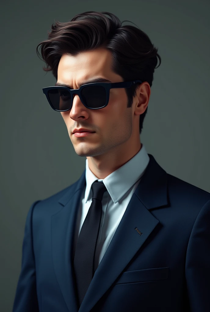 Brown-eyed brown-eyed man in navy blue suit and sunglasses 