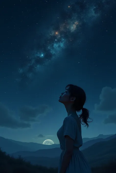 Make an image for the sentence “I wish I could shine like the others,” Luna sighed, watching the dazzling constellations twinkle proudly.