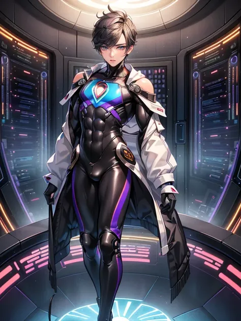 (masterpiece,best quality,ultra_detailed,highres,absurdres), (detailed shadow), (quality light),1 (mature ikemen gay male:2.2) (with bulge:1.4), (slanty_eyes), (40-ish), (muscleale focus, solo), short black Quiff hair with Soft Fringe (bangs part on side 3...