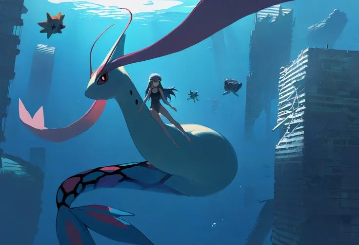 artist:ciloranko,artist:modare,artist:diyokama, astero, scenery, pokemon \(creature\),
best quality, amazing quality, very aesthetic, absurdres, best quality, masterpiece, newest,
underwater,
1girl, dawn \(pokemon\), black hair, blue eyes, swimming, one-pi...