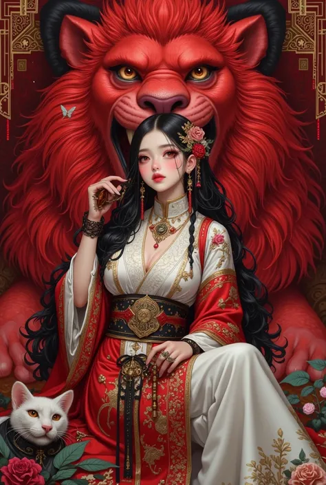 ((UHD,  Masterpiece, anatomically correct,  Texture ,  Special details ,  High Detail,   best quality,   high-resolution icons ,  Fine and precise hand expression:1.3,    )), 1 woman\Beautiful black hair\ Ruby Red Eyes , Plump figure\ woman in kimono with ...