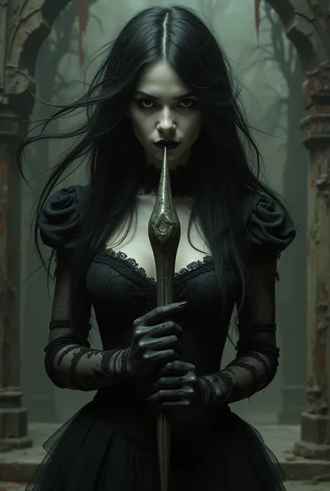 Gothic girl holding a dick