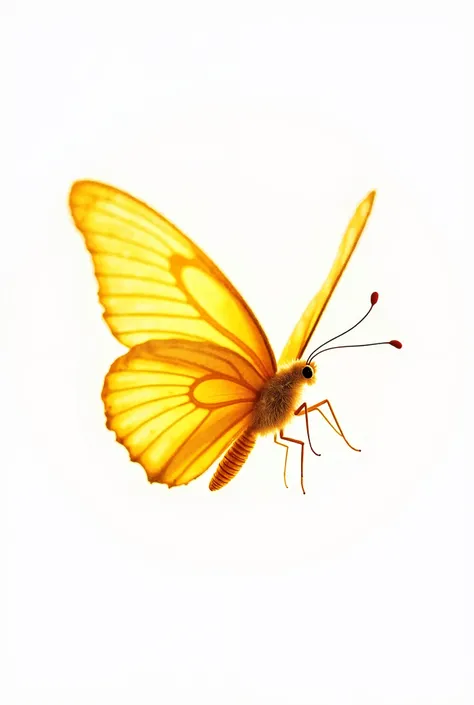 Create a Vector shining yellowish butterfly flying, side view with white background. High Sharpness, Fhd, 4k, ultra hd