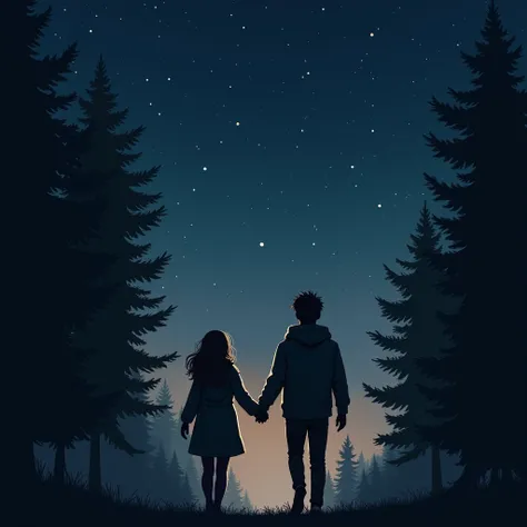  They walk hand in hand under the starlit sky, their breaths misting in the cool night air. She's bundled in a cozy sweater, while he wears a warm jacket. Surrounded by whispering trees, they pause, gazes lifted to the heavens, a moment of tranquil communi...