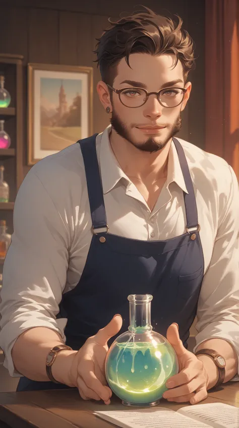 In an attempt to make himself more attractive to his coworker, a nerdy bearded scientist drinks a glowing potion.