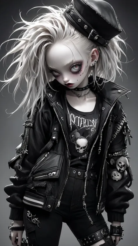  Tim Burton Style、 extremely realistic 、 albino、 punk style woman , 