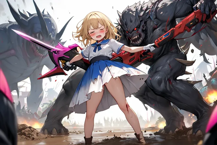 少女のwhole bodyが見える,   (女の子は monstersに囲まれる    ,  monstersが女の子をリンチします  、    the girl has a distressed expression   、少女と  monstersの戦い ,   monsters catch the girl and lift her up,   monstersに噛まれる女の子:1.4)  ,     the girl has a look of fear    、,  the girl is cry...