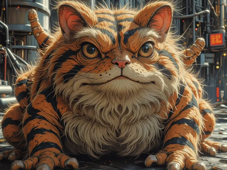 Hairy frog, with fur, with striped hair, a cross between a cat and a frog, with cat eyes 