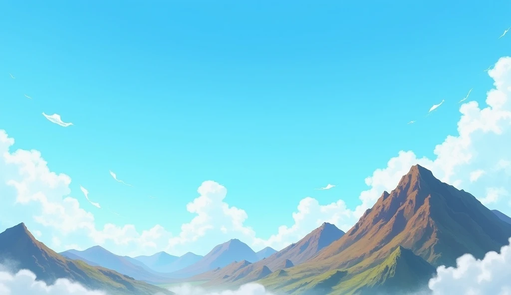 Create 3 images, first one is empty blue sky, second image is clouds, third image is brown mountain, this 3 images of start and end are can be looped, if this 3 images of layer are combined there can be one image, 2d background, game background, anime styl...