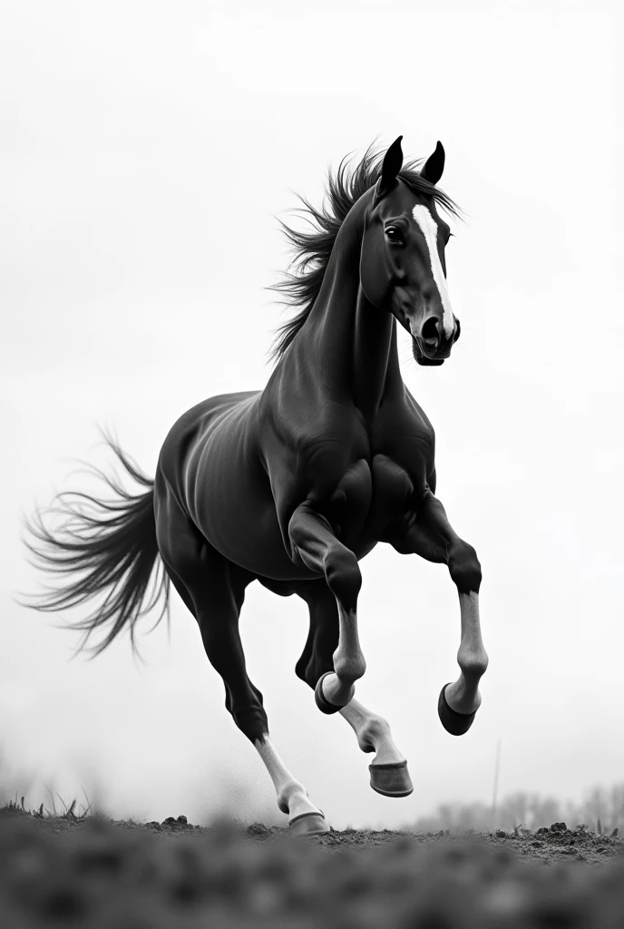 Black and white running horse 