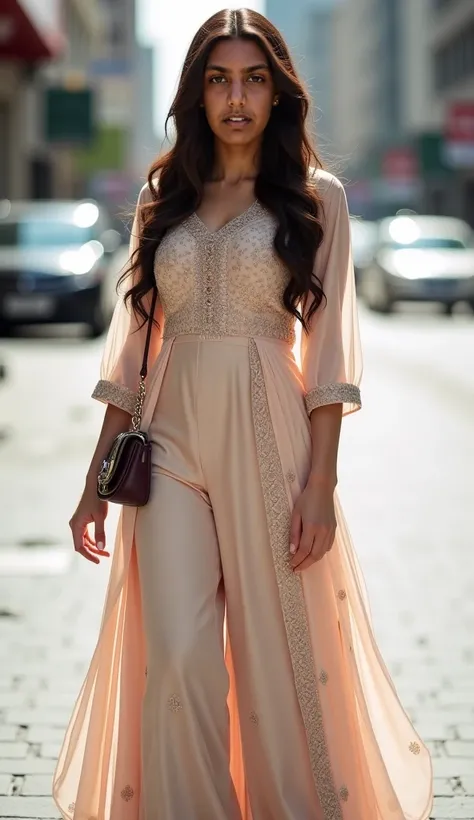 Full shot of sexy women took like kim kardashian wearing a pink salwar kameez, show body curves,

She is light-skinned, has long brown hair, and is looking directly at the camera. She is wearing a light pink, embroidered kurta (top) with a scoop neckline. ...