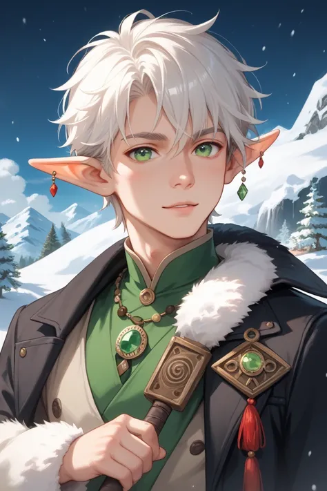 Characterized by an enchanting male elf, he has milk-white hair that is as smooth as silk, emerald green eyes that shine like precious jewels, small moles under his left eye that add a mysterious charm to his face, long, slender ears that are unique to the...