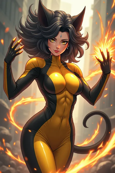 Furry, Anime-Series, Marvel, female vulverine, sexy, yellow black jumpsuit, Sound from fingers, Fighting Pose, UHD, masterpiece,  best quality , 8k 