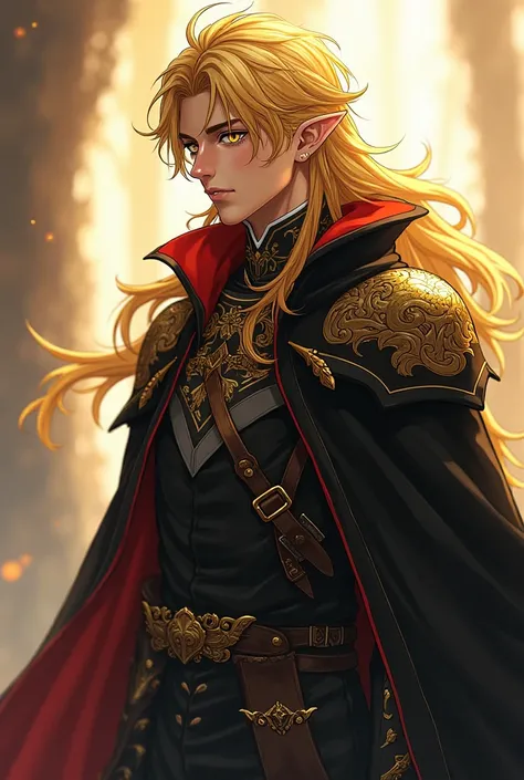  Name :  Lion Eldrich  (Lyon Eldrich )
age:  19 years old
Lineage :  Half-Elven Man

Distinctive features :
 shiny golden hair, long bangs, the tips of his hair flicked slightly like a flame.
Amber eyes, mysterious and charming, seem to be able to read peo...