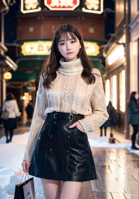 ( Shopping street with arcades)))   22-year-old female　cute adult face　　whole body　(((winter fashion  ))) ((( Disconnect (years )))) (((  skirt )))  live action 　 live action と見分けが付かない高品質　  RAW Photo  　Genuine