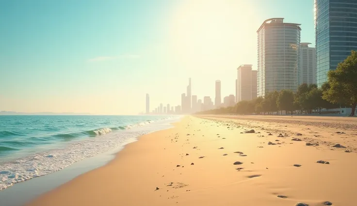 beach view, and a little bit of city buildings in the afternoon. 