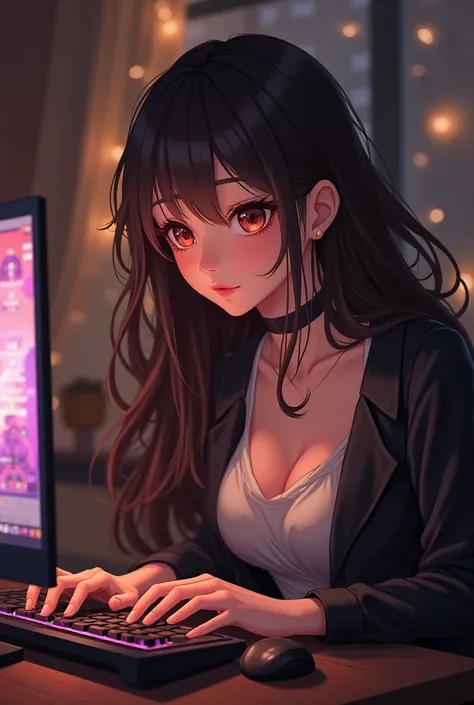 Anime Girl Playing Games Brunette Playing MMO Games Looking Grown Up