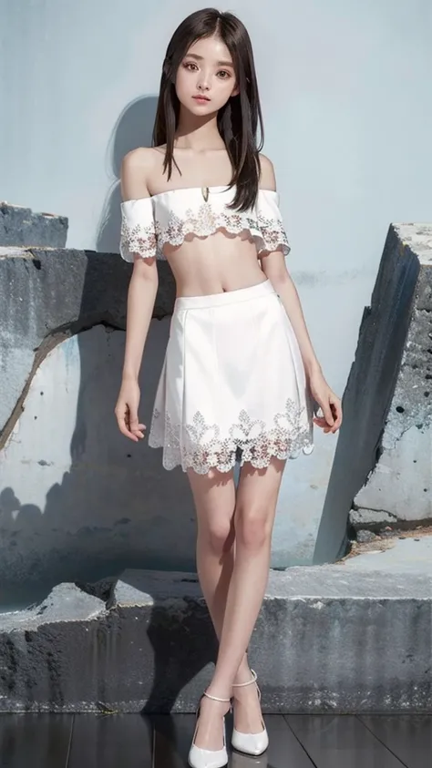  twins ,   wearing very small silk panties 、Stand on a hill where you can see distant natural scenery and the coast、((( flat chest))), ( flat chest:1.1)、((( Masterpiece))), 最 high quality,  illustration , (Teenage Girl),  long white hair , beautiful  Detai...