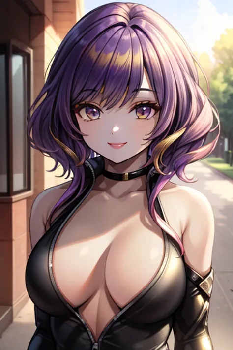 （（super high quality,））（（Ultra-high resolution,））（16K,）（super masterpiece,）（（Ultra HD ,））（Detailed shading,）One Mature Woman,Golden purple hair from the tips to the shoulders,smile,Park in the morning sun,