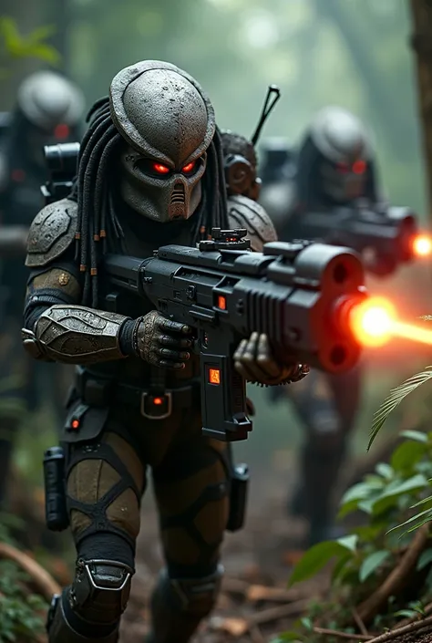 elite predator marines from the movie predator targeting prey with a fusion laser cannon and laser sight