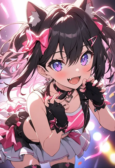 (AZKi),An anime-style illustration of AZKi, the virtual singer from Hololive, striking a playful “gao” pose. She raises both hands near her face, fingers curled like cat claws, with a mischievous yet adorable expression. Her deep purple eyes sparkle with e...