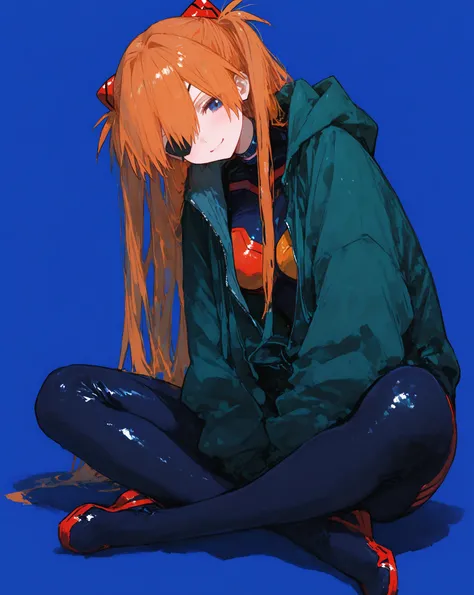 最 high quality,  Masterpiece,   748cm style  ,        cute poster、8k wallpaper、 Masterpiece、 high quality      、  high detail、、           absurd,   latest,               1 female、  Soryu Asuka Langley 、  orange hair、  blue eyes、  eye patch  、black and red ...