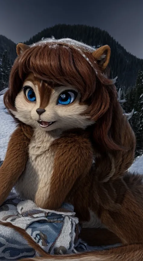  bretagne_miller , One, chipmunk, Fluffy,young woman , jung  ,   small round chest   , Pelzbesatz ,  3D-Model verweigertl, Winks ,  in the mountains, , snowy slopes  , snowboarding  ,    winter clothes ,    looks at the viewer ,  perfect eye detailing ,   ...