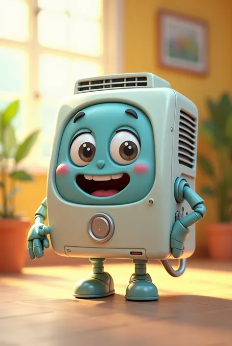 Make a cartoon character in the shape of an air conditioner