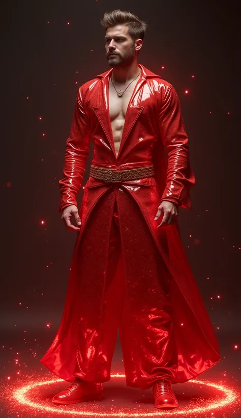  full body photorealistic ultra realism high definition aesthetic stabilized diffusion picture of handsome hunky fractal clean shaven Warrior, in red ruby transparent sparkling shiny crystal glass chrome filigree outfit,,look at camera, detailed facial par...