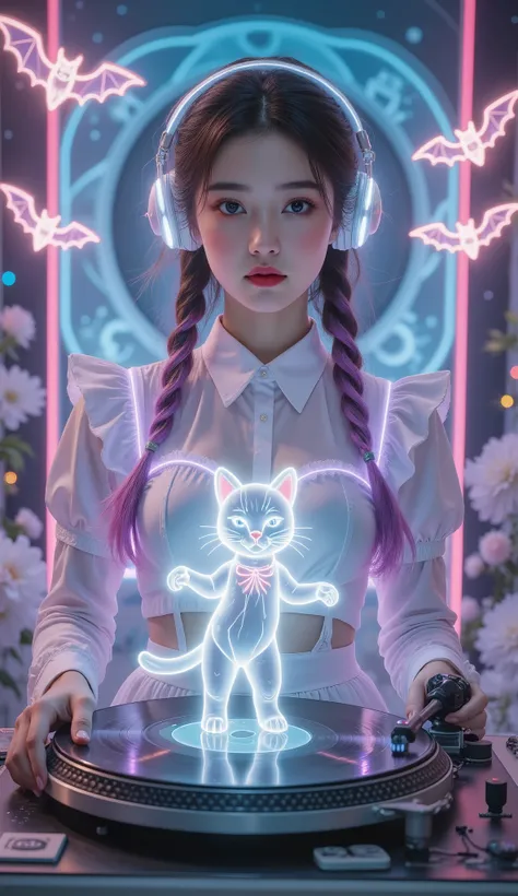 Full Color, (transparency:2.0), Girl's body faces the audience ,She wears light-emitting headphones🎧,穿着女仆装
rest Ultra-realism, Detailed Realistic Skin Textures , detailed intricate textures , Details and Intricate Brushstrokes , Clear details dep...