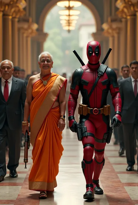 President of India walking next to Deadpool 