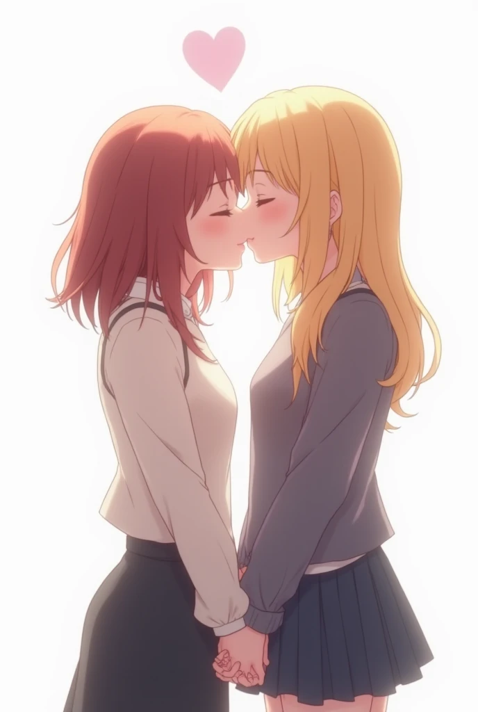 a couple of realistic characters kissing each other in front of a white background, kissing together cutely, kissing together, cute , lovely kiss, shoujo romance, lover, couple pose, best girl, high quality fanart, anime picture, 8k, image, kissing each ot...