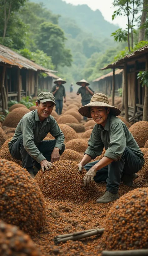 Generate a portrait picture of Chinese termite farm, in which people grow termites.