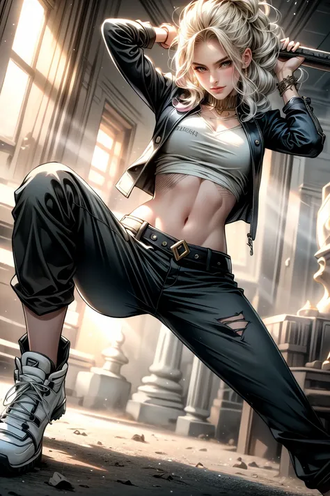 ((((( various poses ))))) Harley Quinn from Suicide Squad, slim body, short hair, eroticism, gun in hand, total height (Full Body 1.1.),  smile with a wide smile , Scream, sensual eyes, foreground, I look at the viewer, 8k, high quality, Highly Detailed Ey...