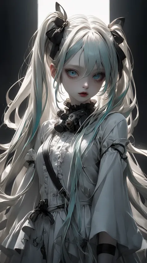 Tim Burton style、albino, extremely realistic 、 Hatsune Miku、