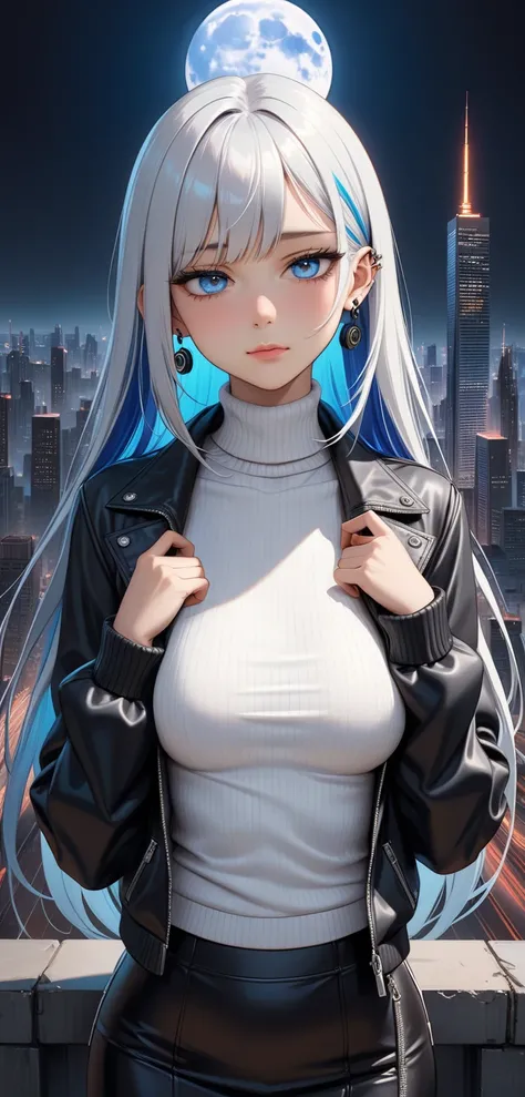 upper body, ((Random Sexy pose)), ((Ultra detailing)), (very aesthetic, best quality, ultra detailed), intricate details,
1girl, (silver hair, blue inner hair), silver eyes,((Detailed eyes)), ((Beautifull eyes)), ((prefect eyes)), long hair, Medium breasts...